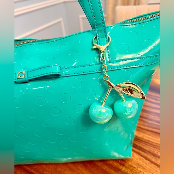 Kate Spade Sophie Camellia Street Teal Tote w Gold Hardware & Matching Cherries - Picture 4 of 17